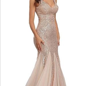 Rose Gold Sequin Mermaid Formal Dress